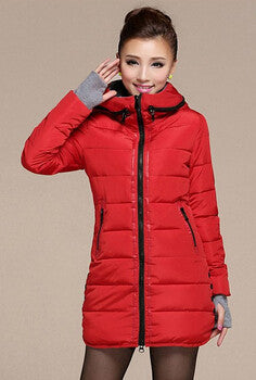Women's Hooded Cotton-Padded Jacket Winter Medium-Long Cotton Coat Plus Size Down Jacket Female Slim Ladies Jackets Coats Gift