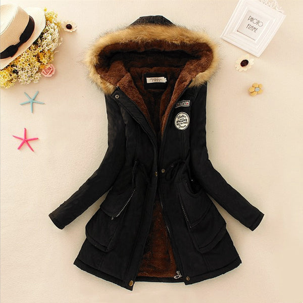 Promotions 2016 Fashion Autumn Warm Winter Fur Collar Coats Jackets for Women Women's Long Parka Plus Size Parka Hoodies