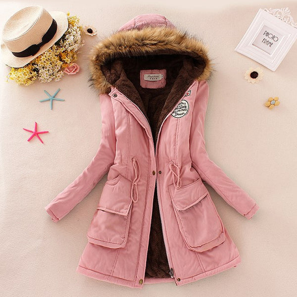 Promotions 2016 Fashion Autumn Warm Winter Fur Collar Coats Jackets for Women Women's Long Parka Plus Size Parka Hoodies