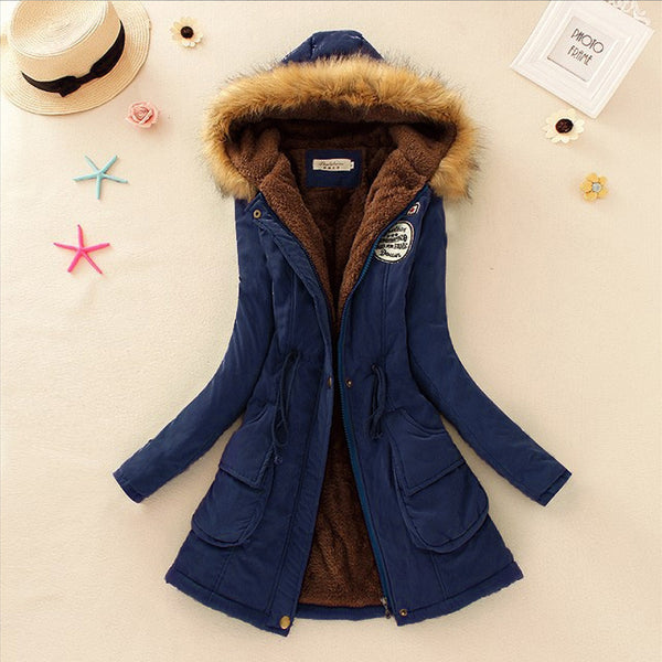 Promotions 2016 Fashion Autumn Warm Winter Fur Collar Coats Jackets for Women Women's Long Parka Plus Size Parka Hoodies