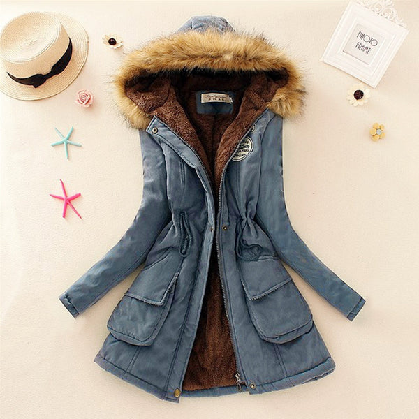 Promotions 2016 Fashion Autumn Warm Winter Fur Collar Coats Jackets for Women Women's Long Parka Plus Size Parka Hoodies