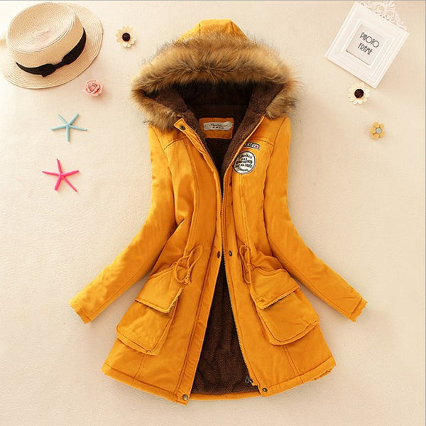 Promotions 2016 Fashion Autumn Warm Winter Fur Collar Coats Jackets for Women Women's Long Parka Plus Size Parka Hoodies